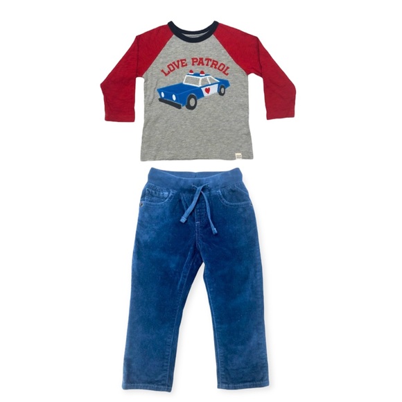 Gap Baby Blue Corduroy Pants & Love Patrol Long Sleeve Tee Shirt Set - Picture 1 of 16